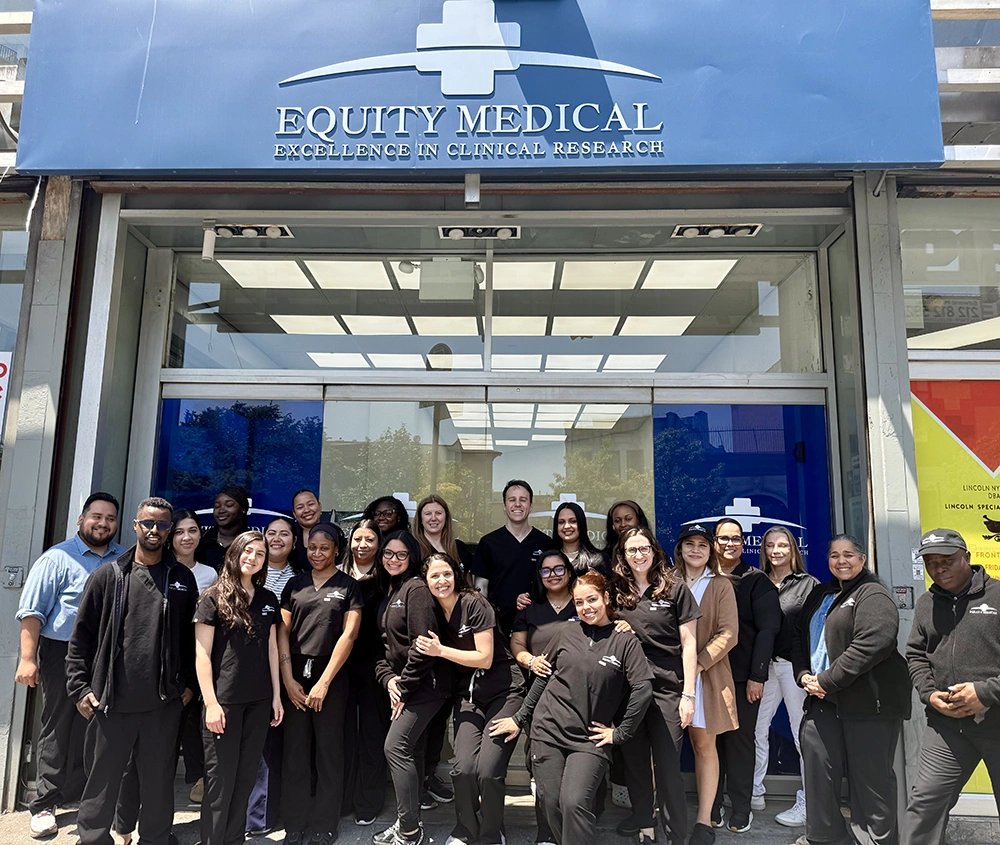 Equity Medical clinical research team outside the South Bronx location in Bronx, NY.