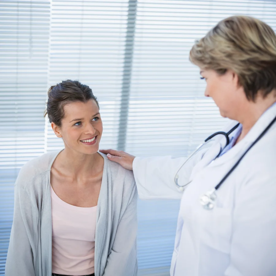 Patient meeting with physician to learn about uterine fibroid clinical research opportunities at Equity Medical.